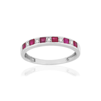 Bague or blanc 375 rubis, diamants. - vue 1