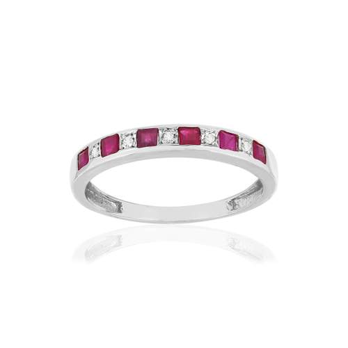 Bague or blanc 375 rubis, diamants.