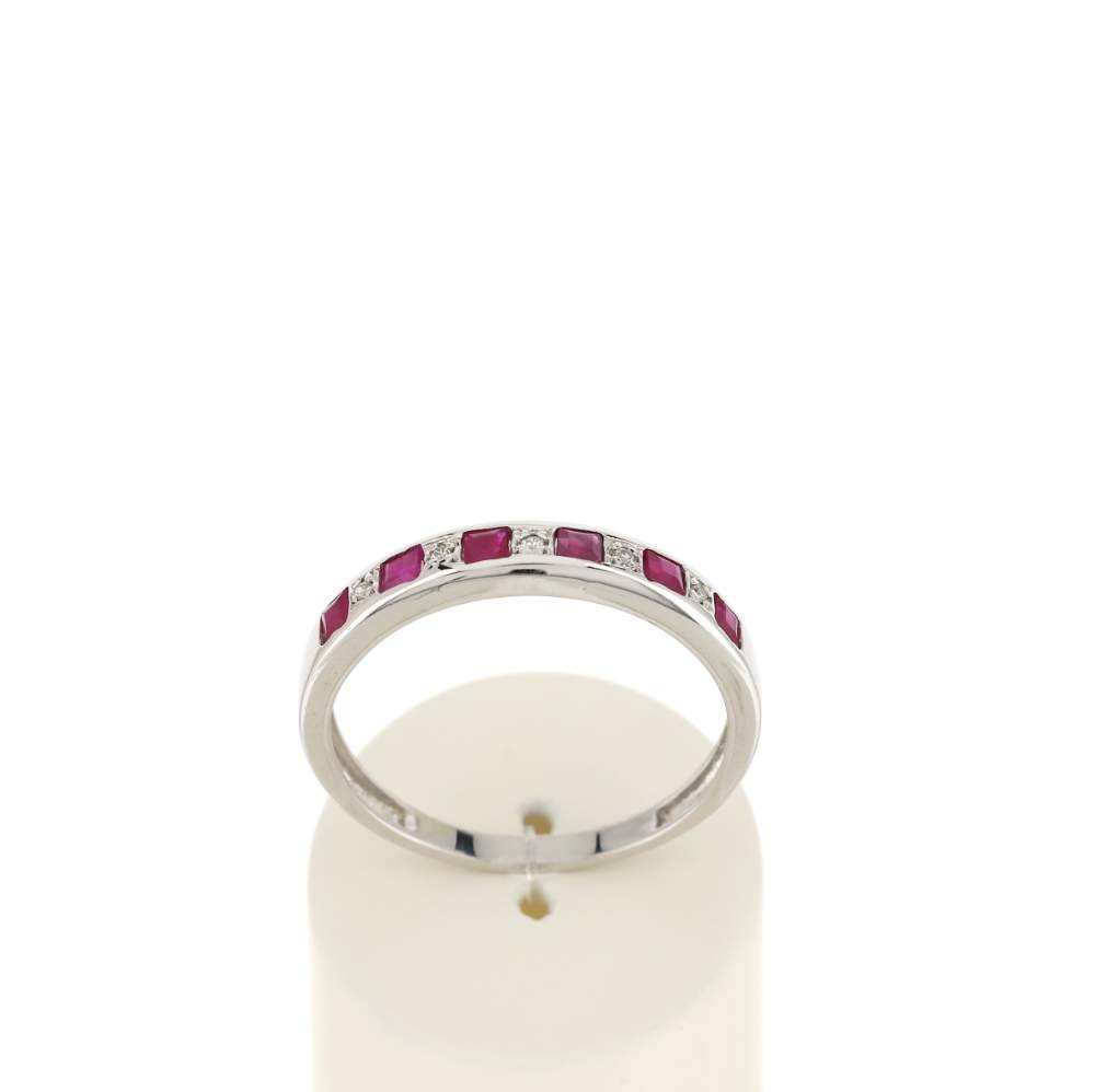 Bague or blanc 375 rubis, diamants. - vue 1