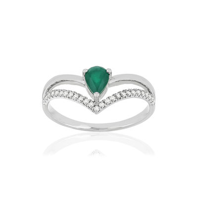 Bague or blanc 750, émeraude, diamants. - vue 1