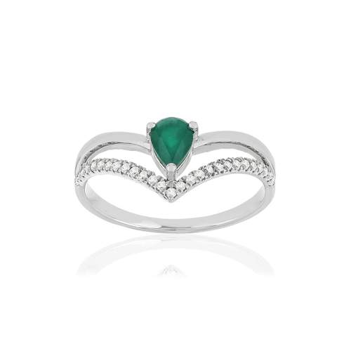 Bague or blanc 750, émeraude, diamants.
