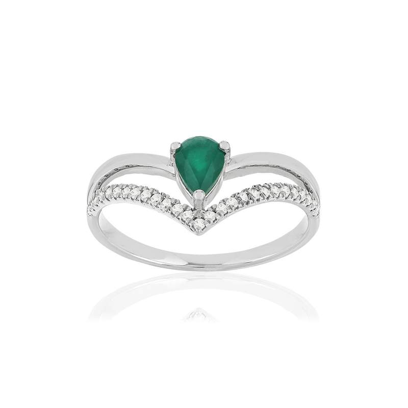 Bague or blanc 750, émeraude, diamants. - vue 1