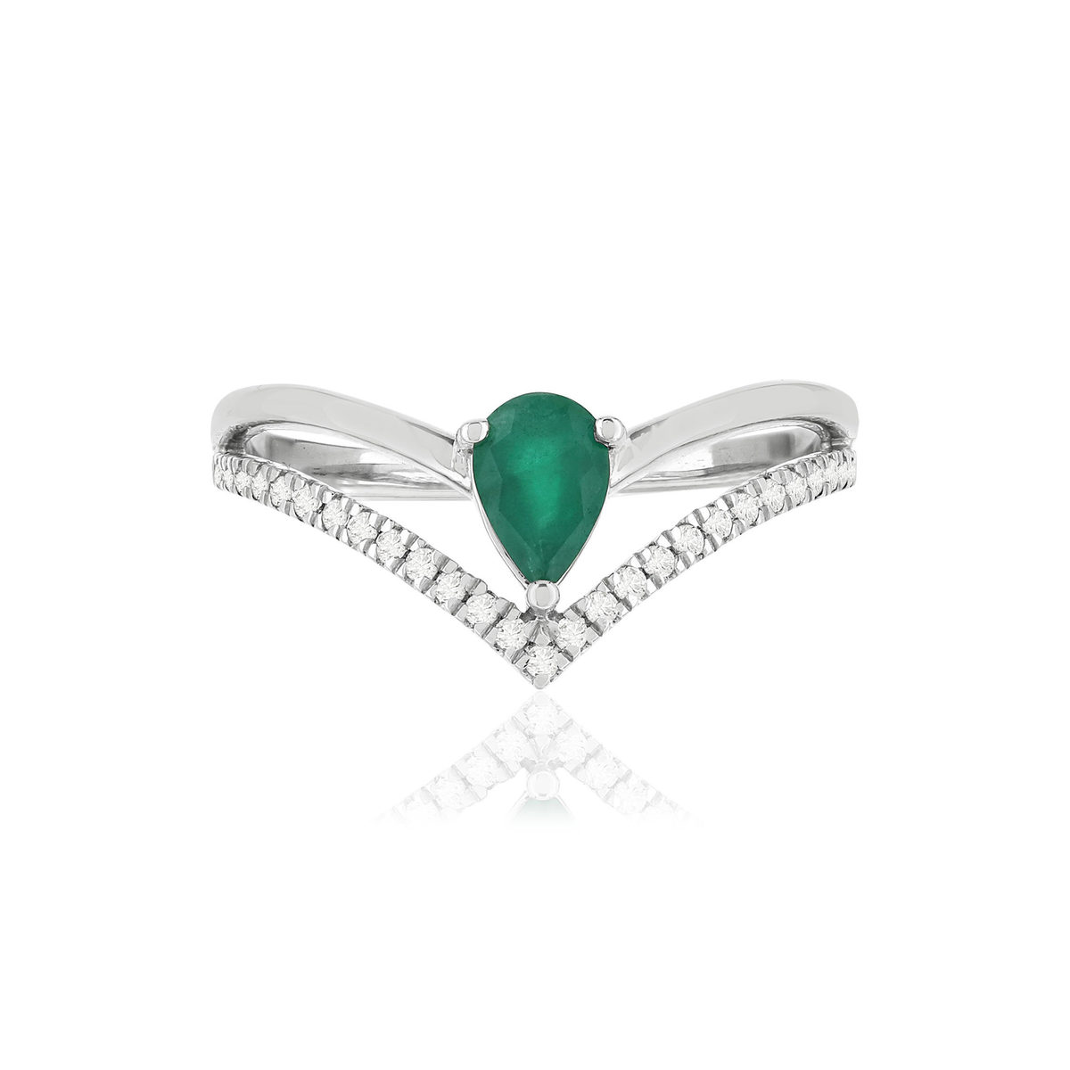 Bague or blanc 750, émeraude, diamants. - vue 3