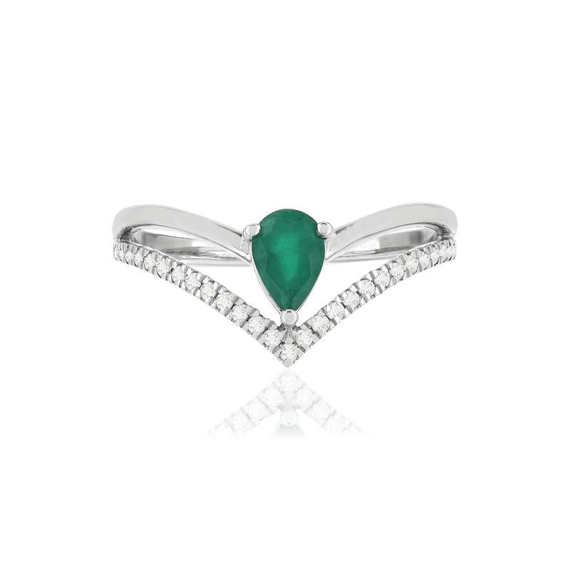 Bague or blanc 750, émeraude, diamants. - vue 3