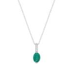 750 witgouden ketting met smaragd van 1 ct en diamanten van 0,02 ct, 42 cm - afbeelding 1