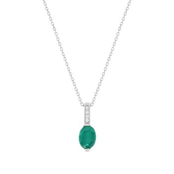 Collier or blanc 750 émeraude 1 ct diamants 0.02 ct 42 cm