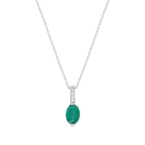 Halsketting van 750 witgoud met een smaragd van 1 ct en diamanten van 0,02 ct, 42 cm