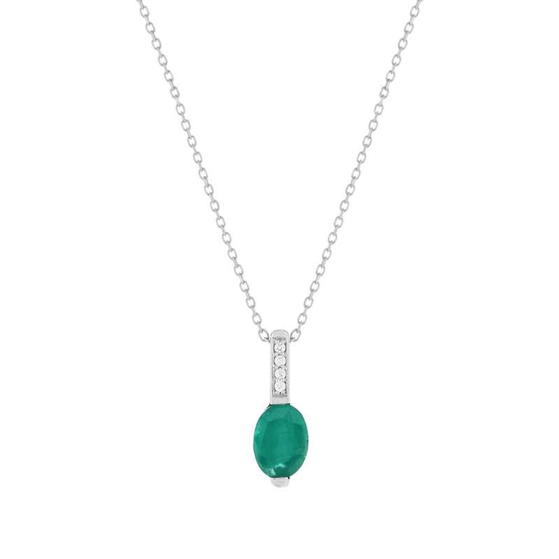 Collier or blanc 750, émeraude, diamants. Longueur 42 cm. - vue 1