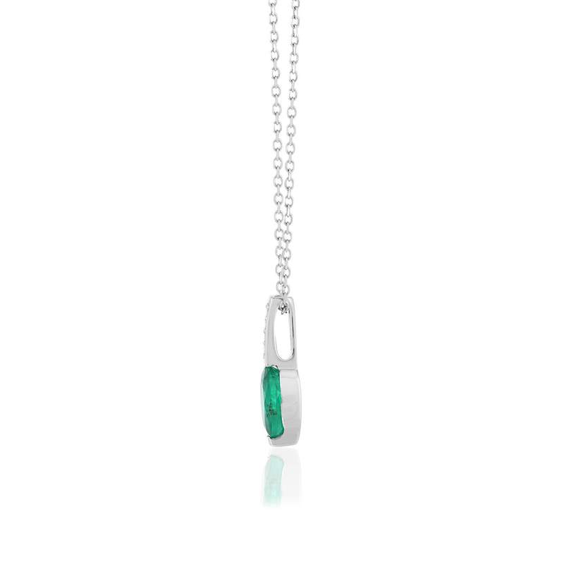 Collier or blanc 750, émeraude, diamants. Longueur 42 cm. - vue D1