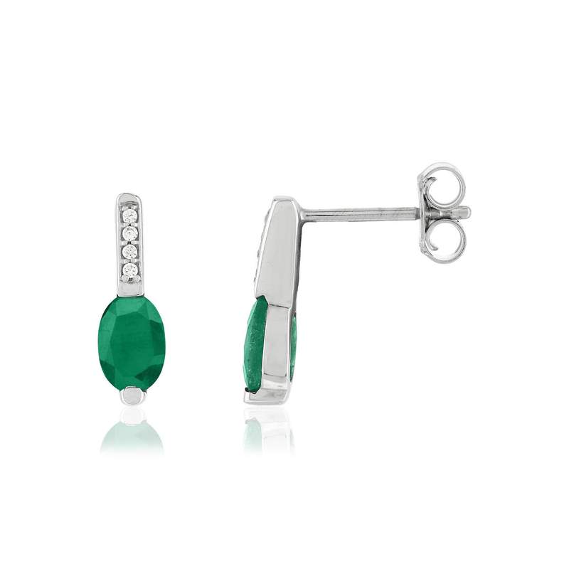 Boucles d'oreilles or blanc 750, émeraudes, diamants. - vue 1