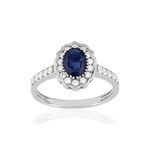 Bague or blanc 750, saphir, diamants. - vue 1