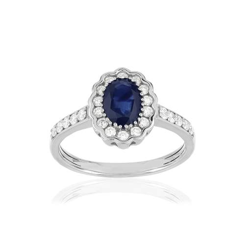Bague or blanc 750, saphir, diamants.