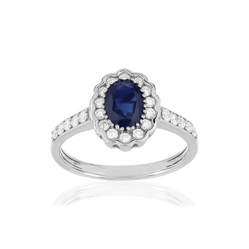 Bague or blanc 750, saphir, diamants. - vue 1