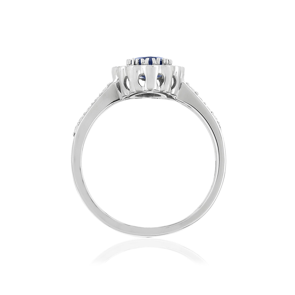 Bague or blanc 750, saphir, diamants. - vue 2