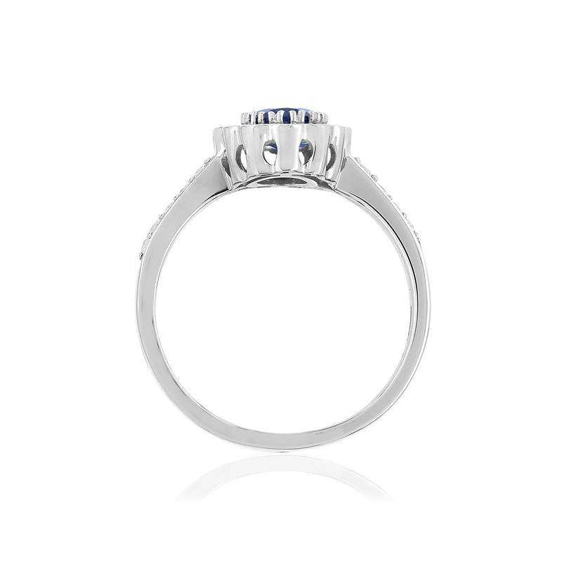 Bague or blanc 750, saphir, diamants. - vue 2