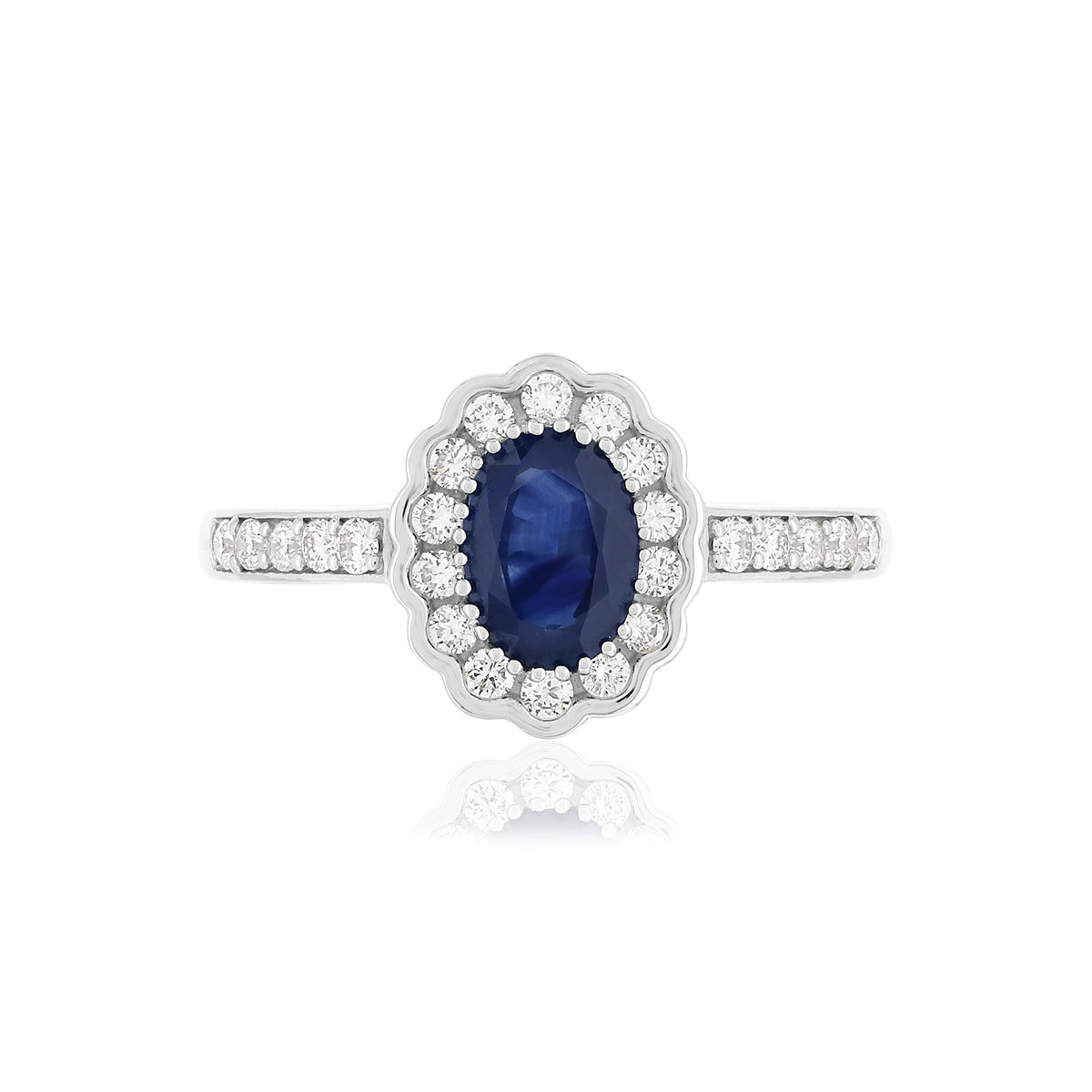 Bague or blanc 750, saphir, diamants. - vue 3