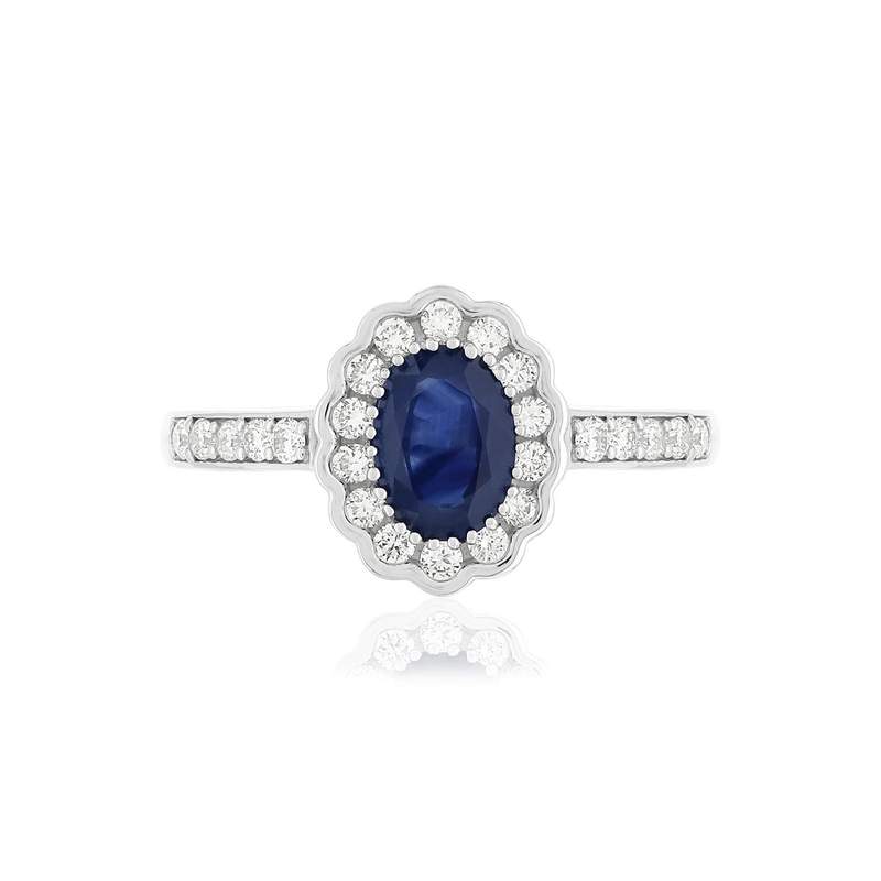 Bague or blanc 750, saphir, diamants. - vue 3