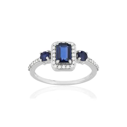 Bague or blanc 375, saphirs, diamants.