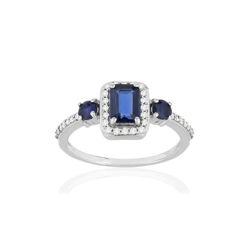 Bague or blanc 375, saphirs, diamants. - vue 1