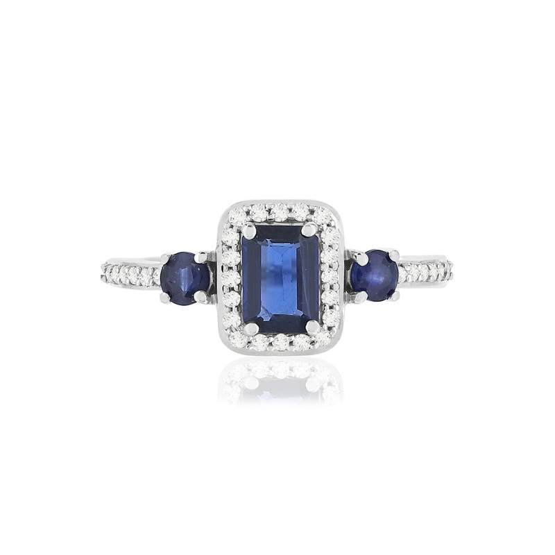 Bague or blanc 375, saphirs, diamants. - vue 3
