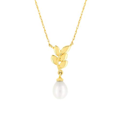 375 yellow gold necklace, leaf motir bead. Length 45 cm.