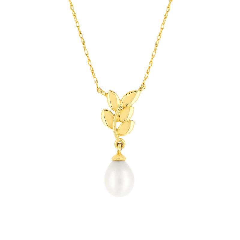 Collier or jaune 375, perle motir feuille. Longueur 45 cm. - vue 1