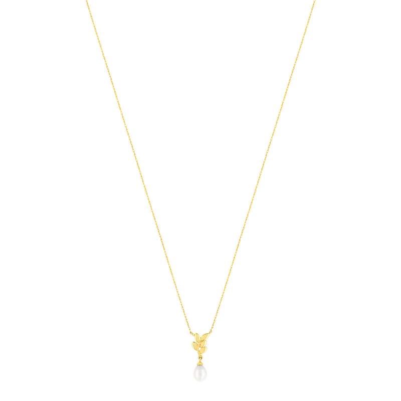 Collier or jaune 375, perle motir feuille. Longueur 45 cm. - vue 2