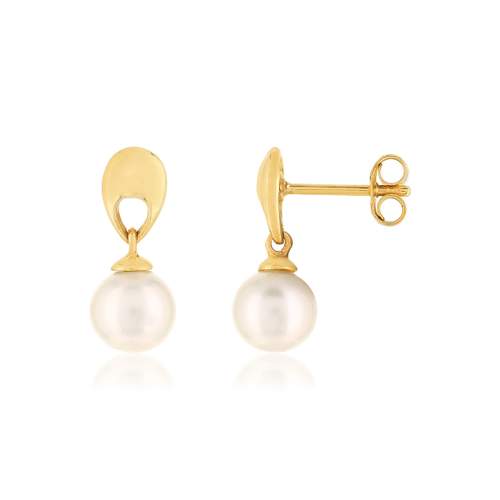 Boucles d'oreilles pendants or jaune 375, perles de culture de Chine.