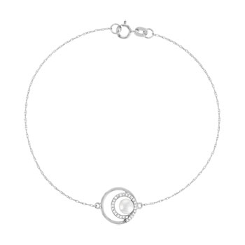 Bracelet or blanc 375, perle de culture de Chine, diamants. Longueur 19 cm.