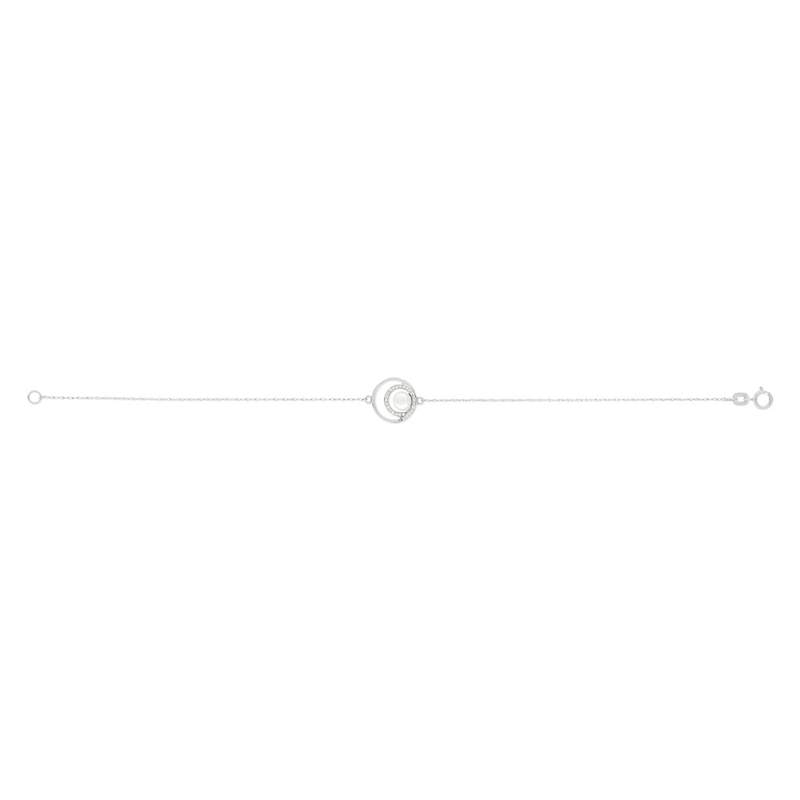 Bracelet or blanc 375, perle de culture de Chine, diamants. Longueur 19 cm. - vue 2