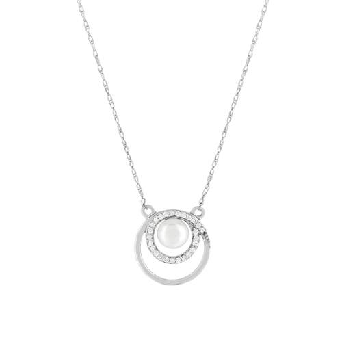 Collier or banc 375, perle de culture de Chine, diamants. Longueur 45 cm.