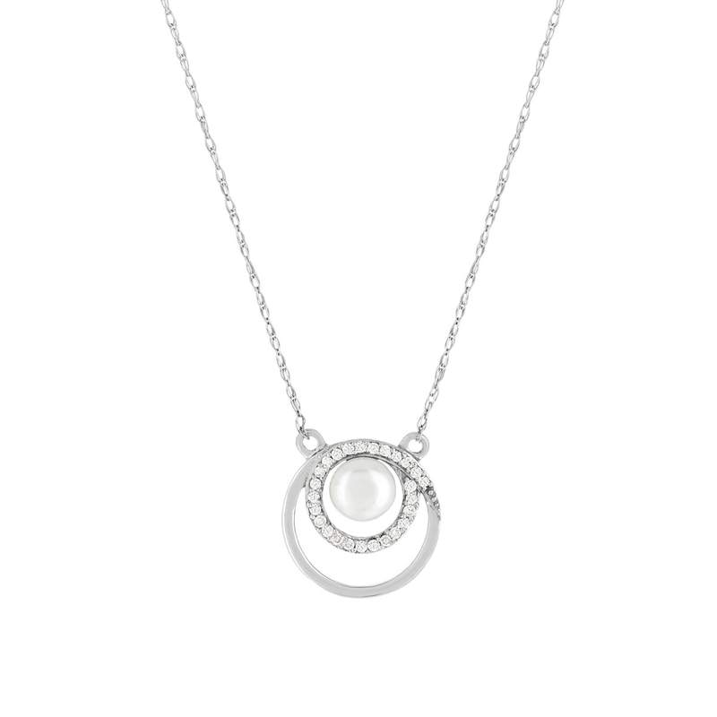 Collier or banc 375, perle de culture de Chine, diamants. Longueur 45 cm. - vue 1