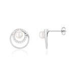 Boucles d'oreilles or blanc 375, perles de culture de chine, diamants. - vue 1