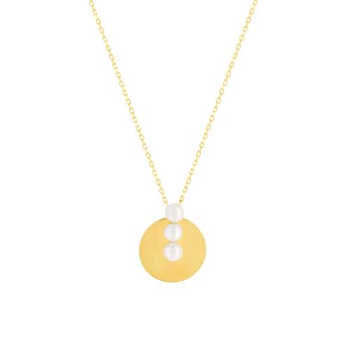 375 yellow gold necklace, Chinese cultured pearls. Length 45 cm.