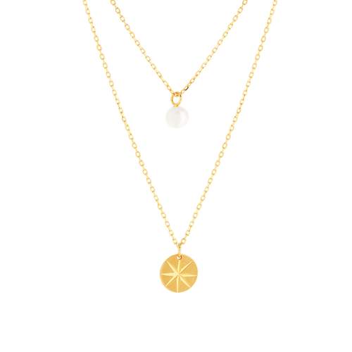 Yellow gold necklace 375 double row Chinese cultured pearl 45 cm