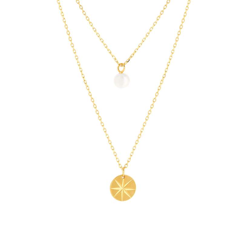 Collier or jaune 375 double rang perle de culture de Chine 45 cm - vue 1