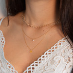 Collier or jaune 375 double rang perle de culture de Chine 45 cm - vue porté 1