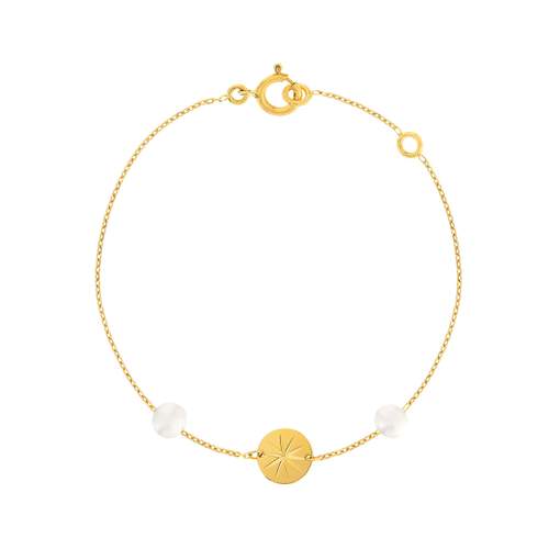 Bracelet or jaune 375 perle de culture de Chine pampille motif d'étoile 18 cm