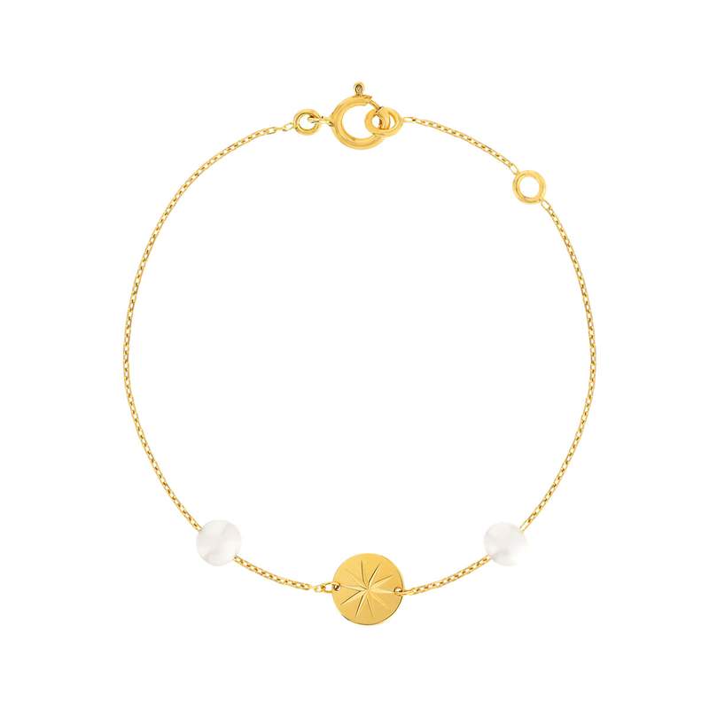 Bracelet or jaune 375 perle de culture de Chine pampille motif d'étoile 18 cm - vue 1