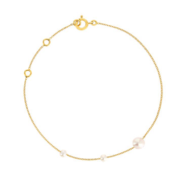 Bracelet or jaune 375, 3 perles de culture de Chine. Longueur 18 cm.