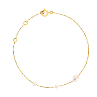 Bracelet or jaune 375, 3 perles de culture de Chine. Longueur 18 cm. - vue 1