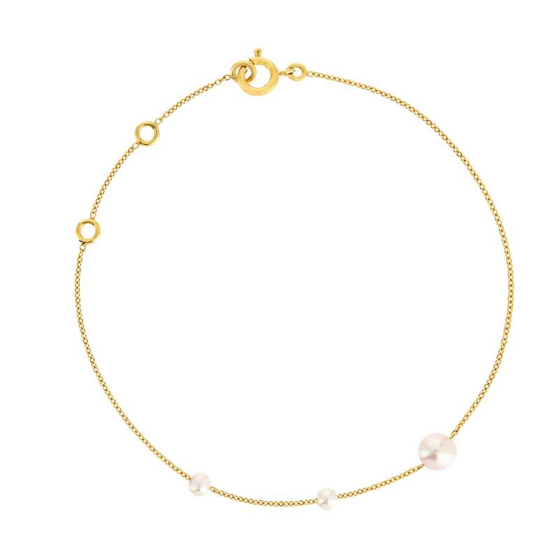 Bracelet or jaune 375, 3 perles de culture de Chine. Longueur 18 cm. - vue 1