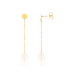 Boucles d'oreilles pendantes or jaune 375, perles de culture de Chine forme poire. - vue 1