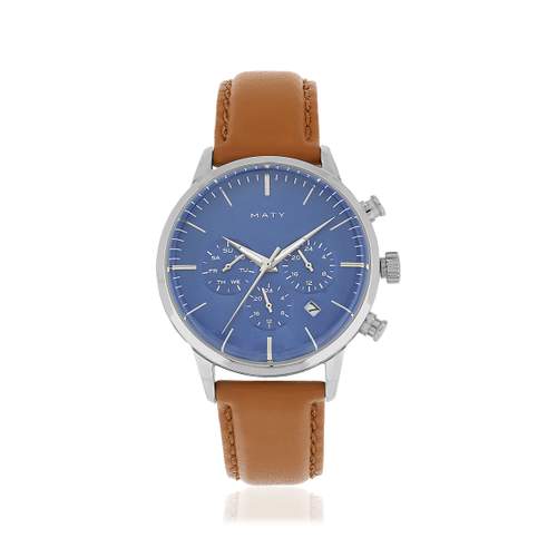 Montre homme multifonction acier bracelet cuir marron