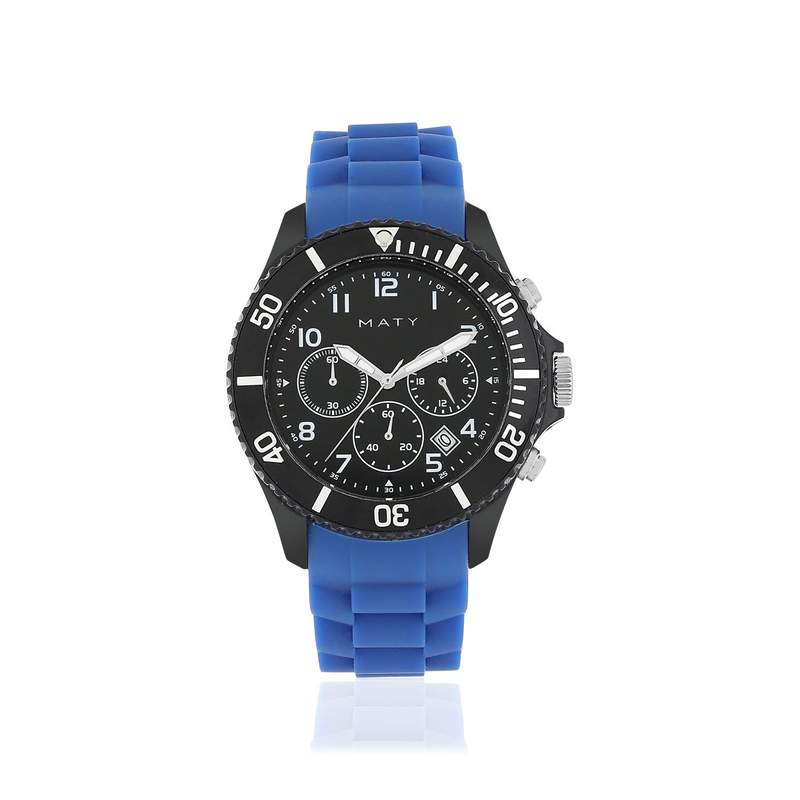 Montre homme plastique bleu bracelet silicone bleu - vue 1