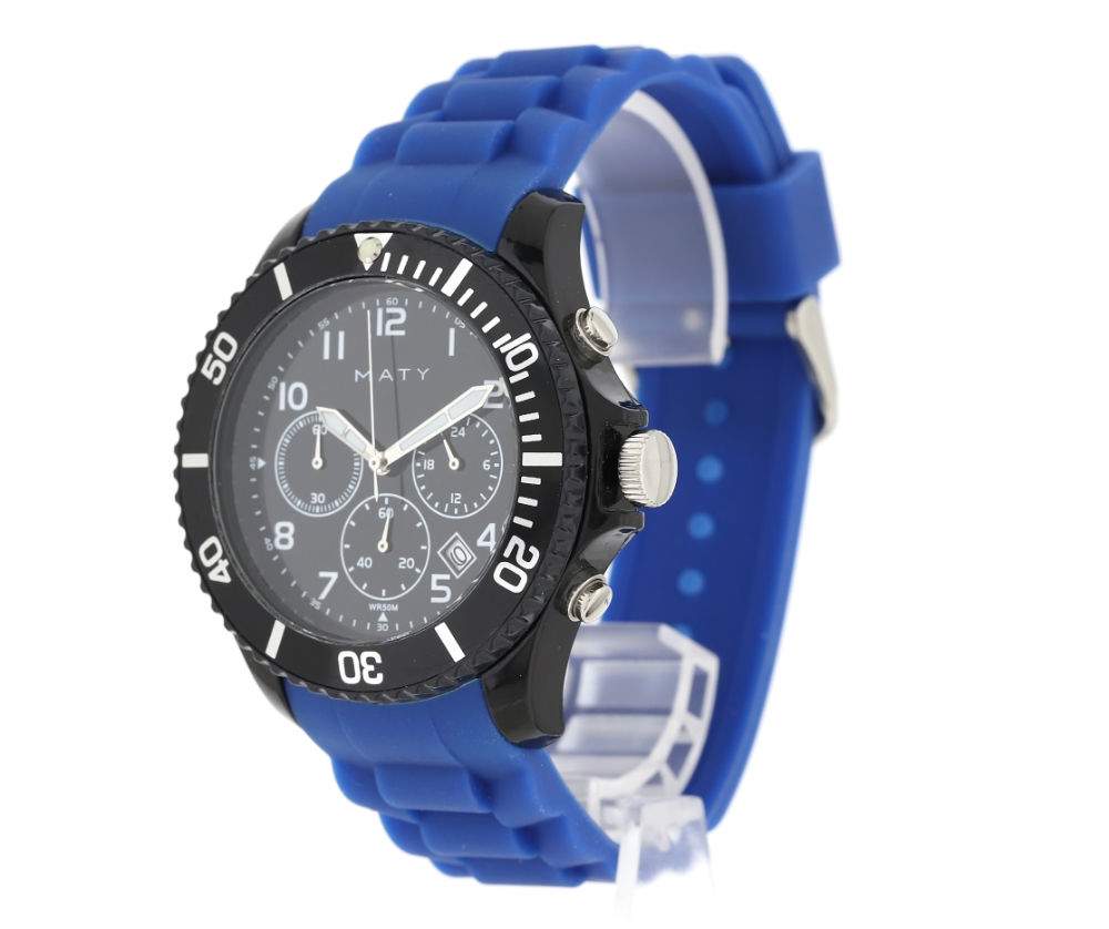 Montre homme plastique bleu bracelet silicone bleu - vue 3