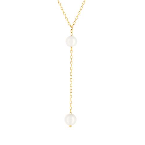 375 yellow gold necklace, 2 Chinese cultured pearls. Length 40 cm.