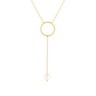 Collier or jaune 375, motif anneau, perle de culture de Chine. Longueur 40 cm.