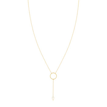 Collier or jaune 375, motif anneau, perle de culture de Chine. Longueur 40 cm.