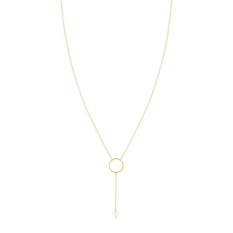 Collier or jaune 375, motif anneau, perle de culture de Chine. Longueur 40 cm. - vue 2
